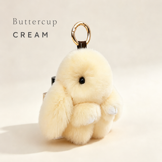 Bunny Lulu Rex Fur Key Chain Gift Set with Vintage Tin or Drawstring Bag