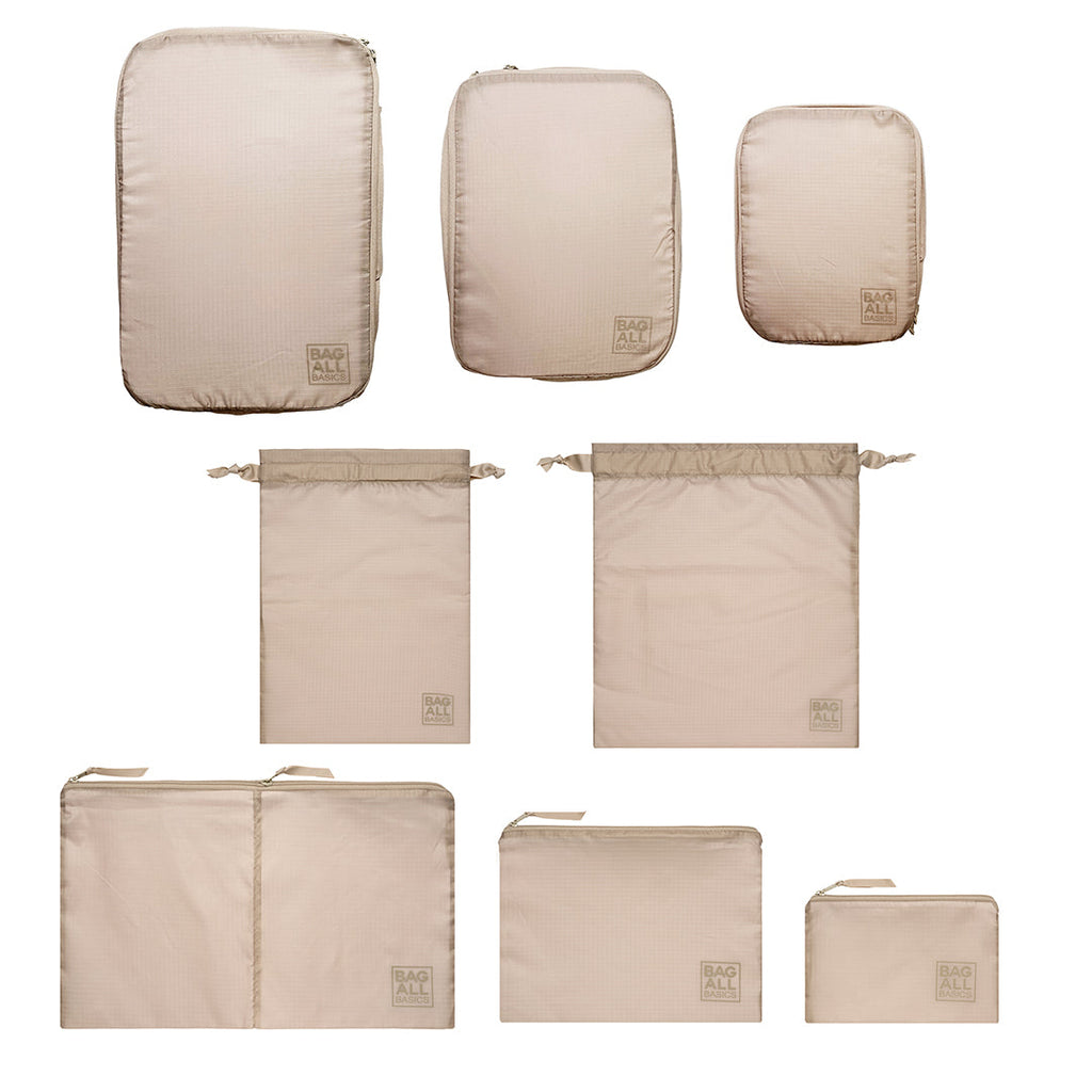 Compression Packing Cubes & Packing Bags – Recycled Nylon – 8-pack – Taupe