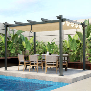 10' x 12' Aluminum Outdoor Pergola with Retractable Canopy – Beige