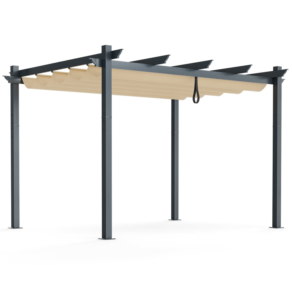 10' x 12' Aluminum Outdoor Pergola with Retractable Canopy – Beige