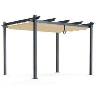 10' x 12' Aluminum Outdoor Pergola with Retractable Canopy – Beige
