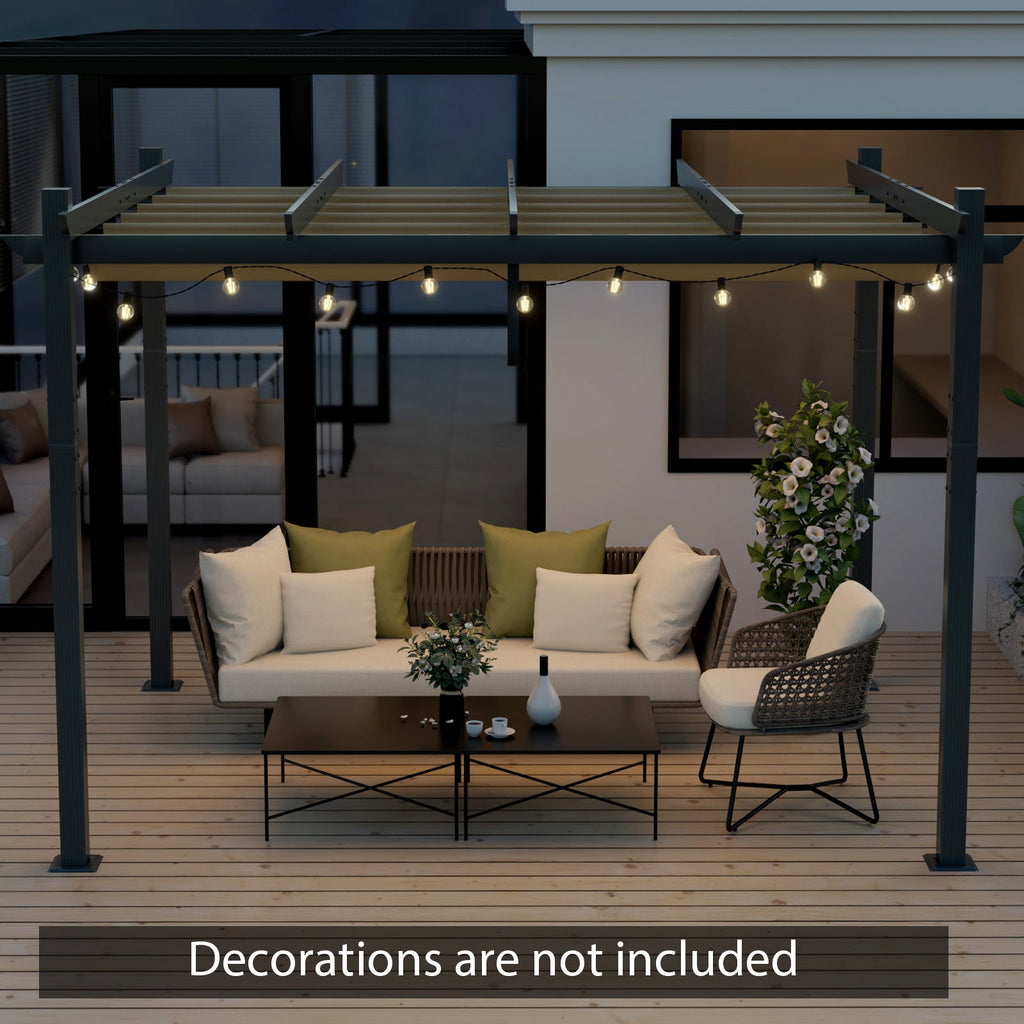 10' x 12' Aluminum Outdoor Pergola with Retractable Canopy – Beige