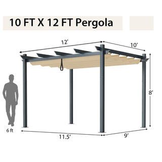 10' x 12' Aluminum Outdoor Pergola with Retractable Canopy – Beige