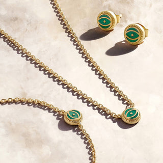 Emerald Agate Evil Eye Gold Necklace – Verdant Guardian