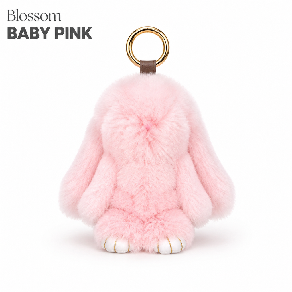 Bunny Lulu Rex Fur Key Chain Gift Set with Vintage Tin or Drawstring Bag