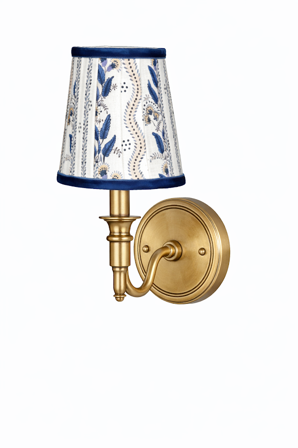 Blue Velvet Trellis Sconce Shade | Designer Clip-On Lamp Shade