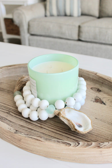 Long Beach White Bead Garland with 18K Gold Oyster Accent