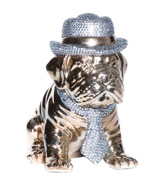Bronze Bulldog Piggy Bank with Rhinestone Hat & Tie-10