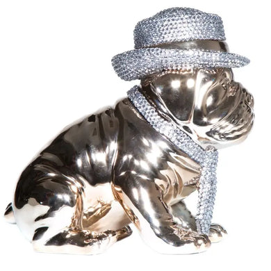 Bronze Bulldog Piggy Bank with Rhinestone Hat & Tie-10