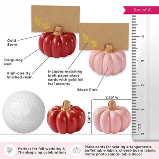 Burgundy & Blush Pink Pumpkin Place Card Holders – Set of 6