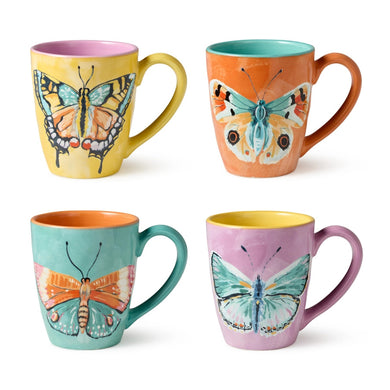 Butterflies Ceramic Mugs -Set Of 4 Assorted Designs