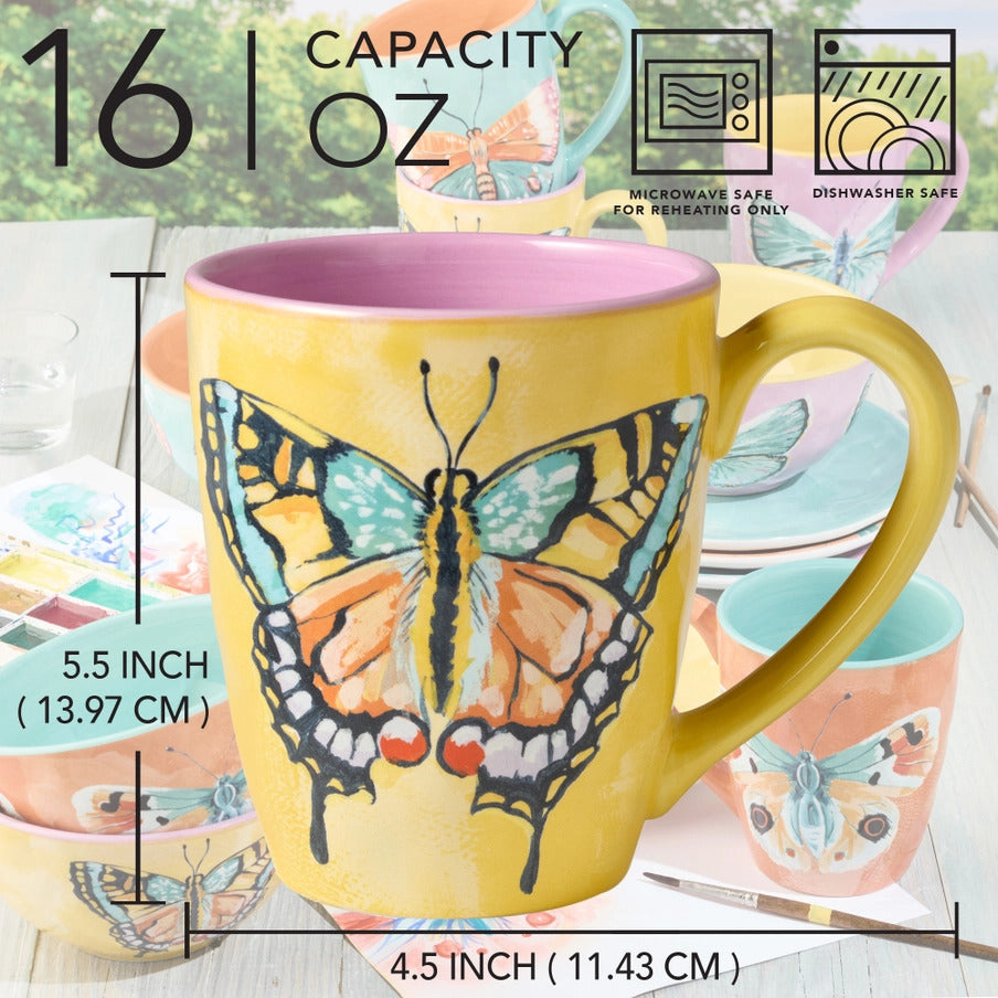 Butterflies Ceramic Mugs -Set Of 4 Assorted Designs