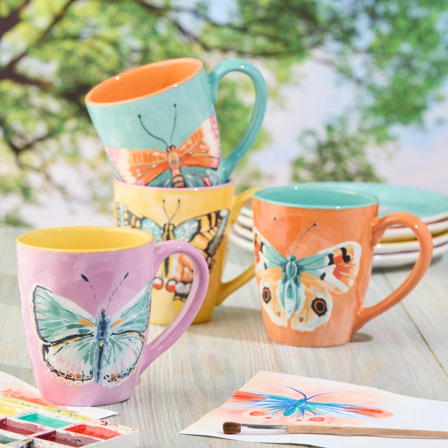 Butterflies Ceramic Mugs -Set Of 4 Assorted Designs