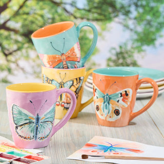 Butterflies Ceramic Mugs -Set Of 4 Assorted Designs