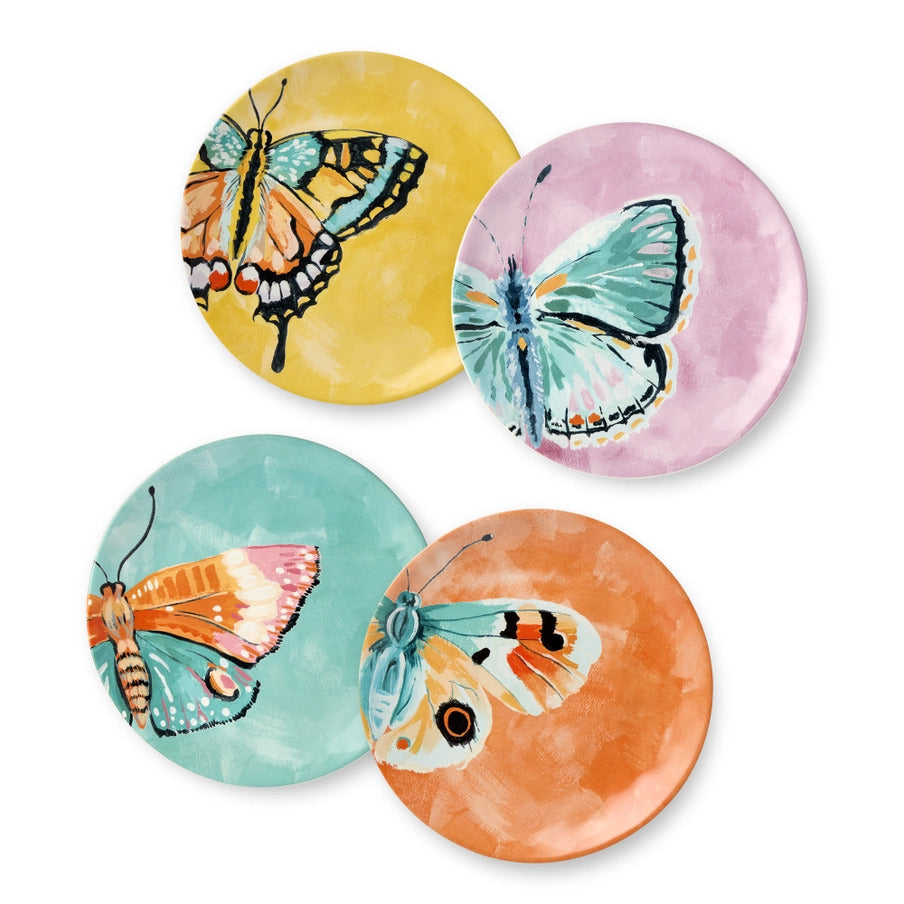 Butterflies Ceramic Dessert Plates-Set of 4 Assorted Designs