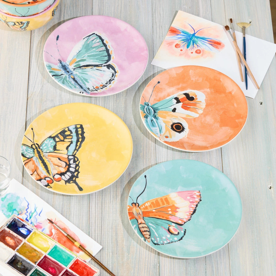 Butterflies Ceramic Dessert Plates-Set of 4 Assorted Designs