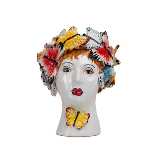 Small Ceramic Head Vase with Butterflies – Handmade Italian Donatello Collection Decorative Vase