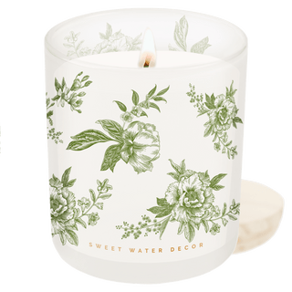 Green Floral Soy Candle - White Translucent Tinted Glass Jar - 12 oz (Lavender and Sage)
