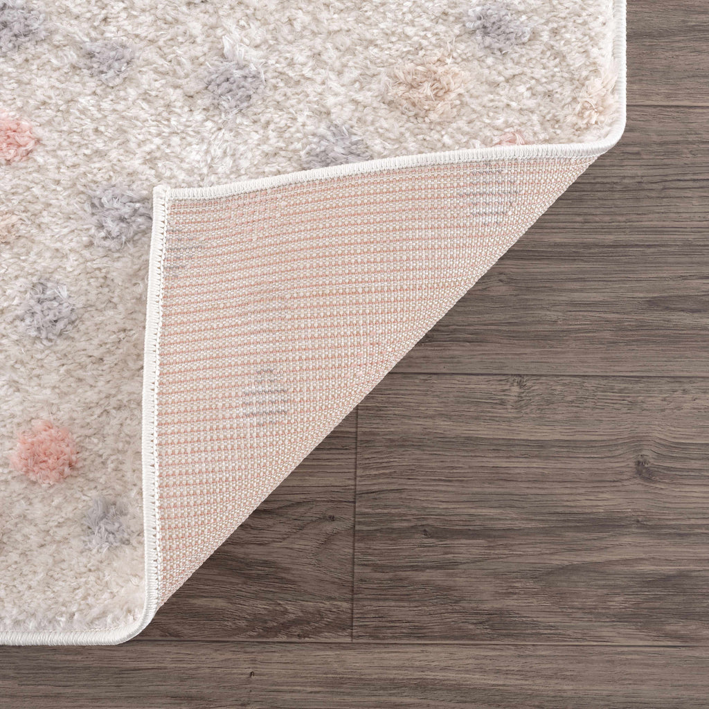 Cansu Pink Cream Dotted Area Rug – Stylish Washable Soft Carpet