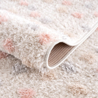 Cansu Pink Cream Dotted Area Rug – Stylish Washable Soft Carpet
