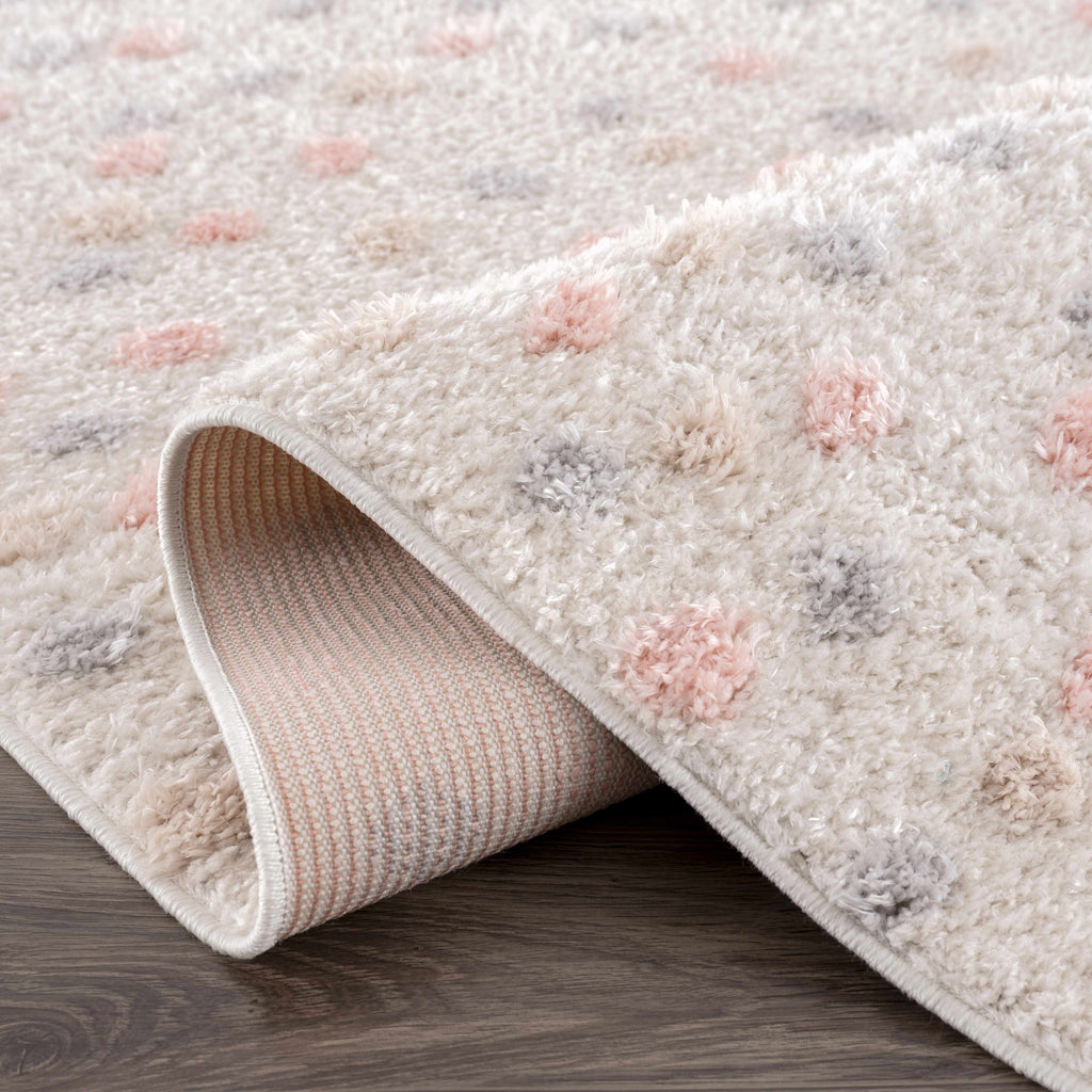 Cansu Pink Cream Dotted Area Rug – Stylish Washable Soft Carpet
