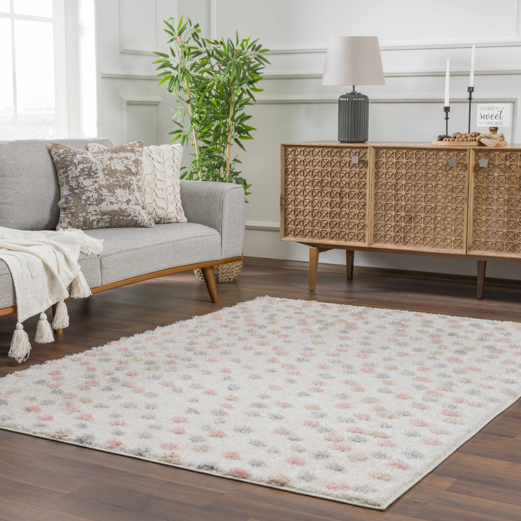 Cansu Pink Cream Dotted Area Rug – Stylish Washable Soft Carpet