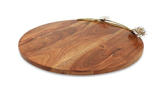 Wood Charcuterie Board with White Lotus Design, 16