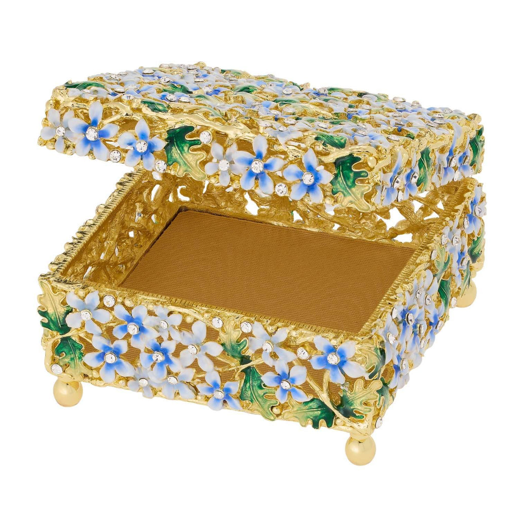 Daphne Blue & Green Enamel Floral Keepsake Box