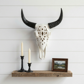 Artisan-Carved Faux Cow Skull Wall Decor