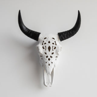 Artisan-Carved Faux Cow Skull Wall Decor