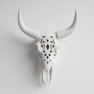 Artisan-Carved Faux Cow Skull Wall Decor