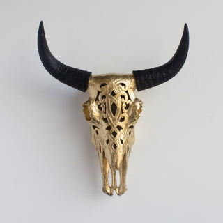 Artisan-Carved Faux Cow Skull Wall Decor
