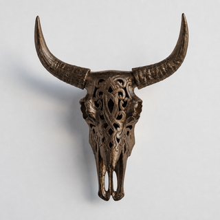 Artisan-Carved Faux Cow Skull Wall Decor