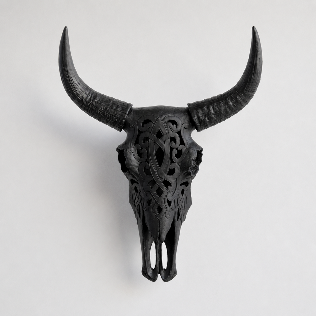 Artisan-Carved Faux Cow Skull Wall Decor
