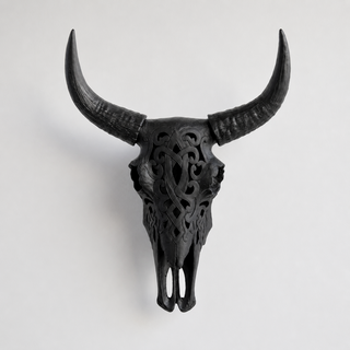 Artisan-Carved Faux Cow Skull Wall Decor