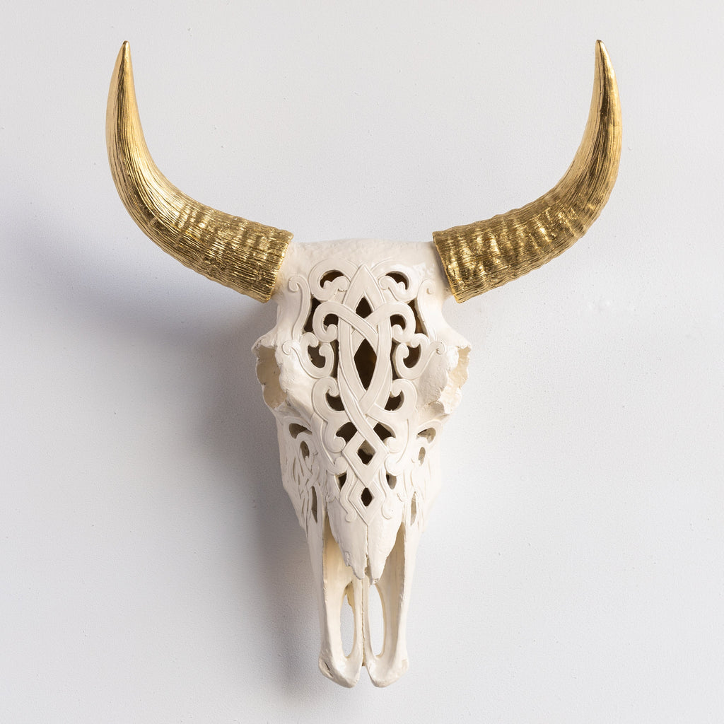 Artisan-Carved Faux Cow Skull Wall Decor