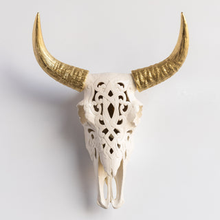 Artisan-Carved Faux Cow Skull Wall Decor