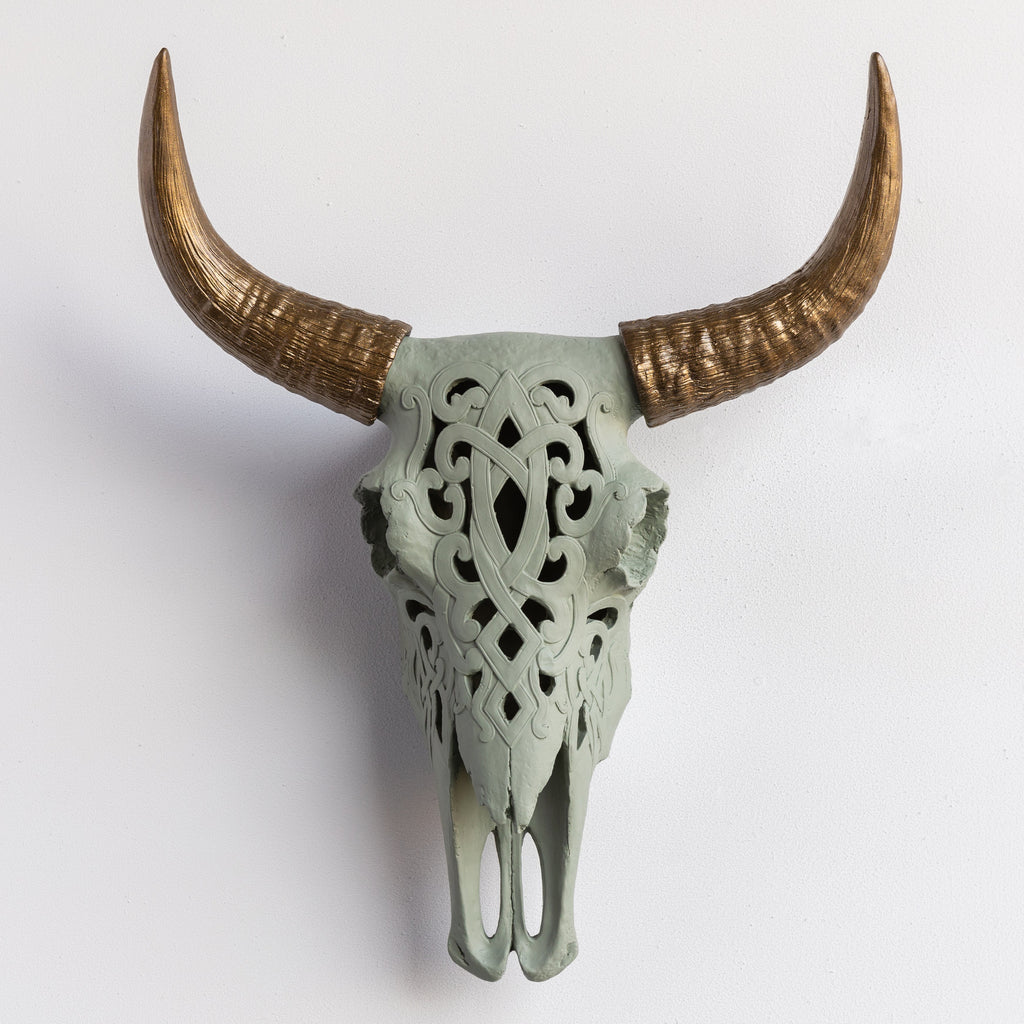 Artisan-Carved Faux Cow Skull Wall Decor