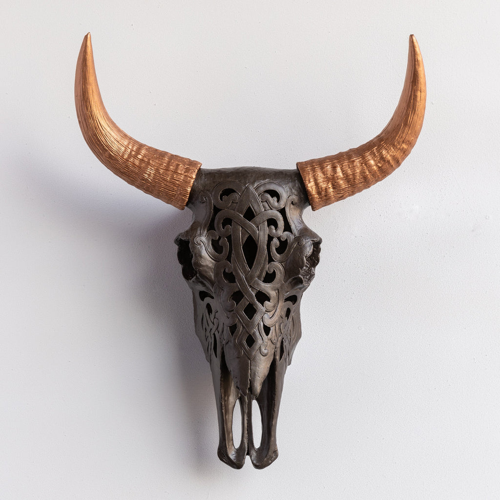 Artisan-Carved Faux Cow Skull Wall Decor