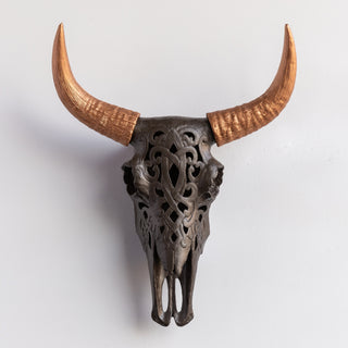 Artisan-Carved Faux Cow Skull Wall Decor