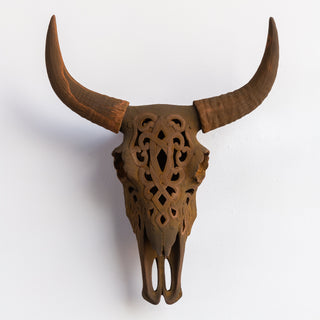 Artisan-Carved Faux Cow Skull Wall Decor