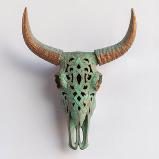 Artisan-Carved Faux Cow Skull Wall Decor