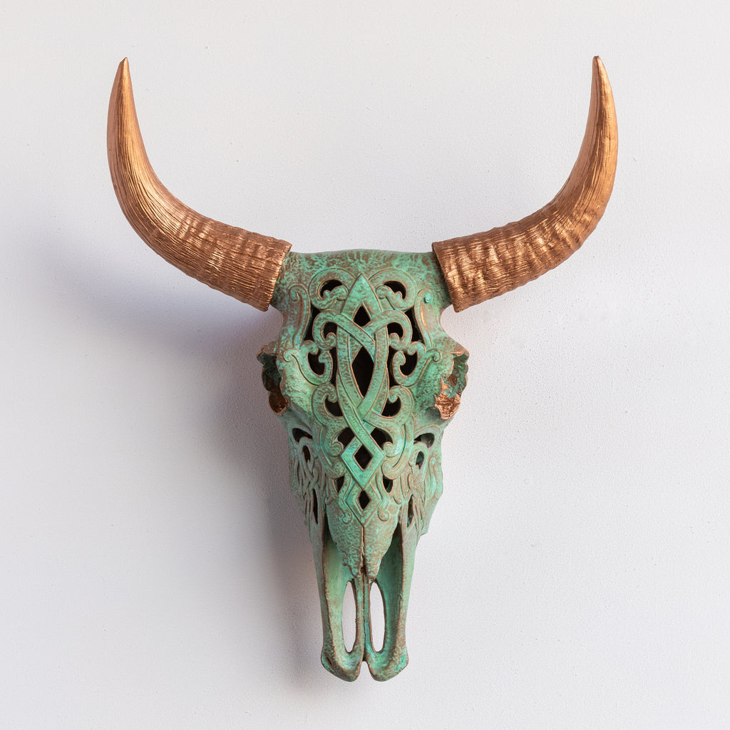 Artisan-Carved Faux Cow Skull Wall Decor