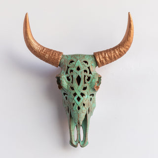 Artisan-Carved Faux Cow Skull Wall Decor