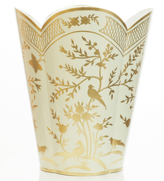 Pale Green & Gold Chinoiserie Wastepaper Basket & Tissue | Elegant Bath Décor