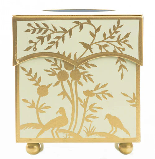 Pale Green & Gold Chinoiserie Wastepaper Basket & Tissue | Elegant Bath Décor