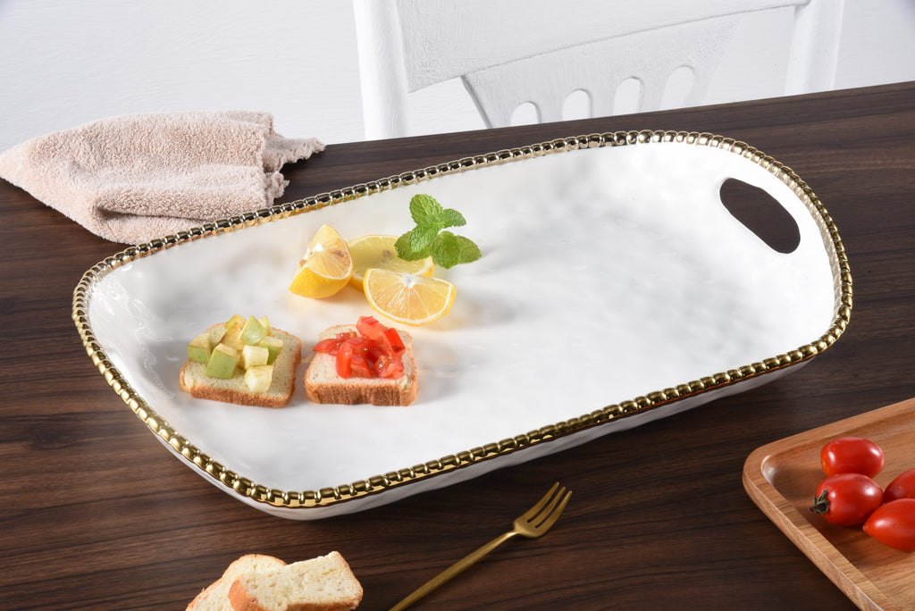 Golden Salerno Rectangular Tray with Handles