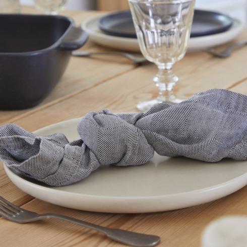 COSTA NOVA – Casafina Emilia 50% Linen 50% Cotton Napkin, Blueberry/Latte/Seed Grey – Premium Table Linen