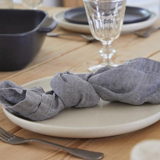COSTA NOVA – Casafina Emilia 50% Linen 50% Cotton Napkin, Blueberry/Latte/Seed Grey – Premium Table Linen