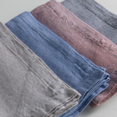 COSTA NOVA – Casafina Emilia 50% Linen 50% Cotton Napkin, Blueberry/Latte/Seed Grey – Premium Table Linen